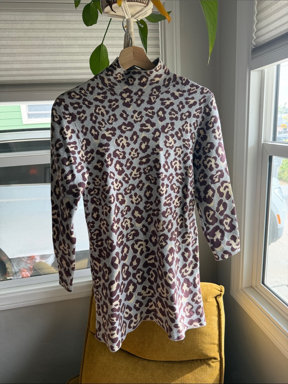 Zara Leopard Print Mock Neck Dress in White and Brown